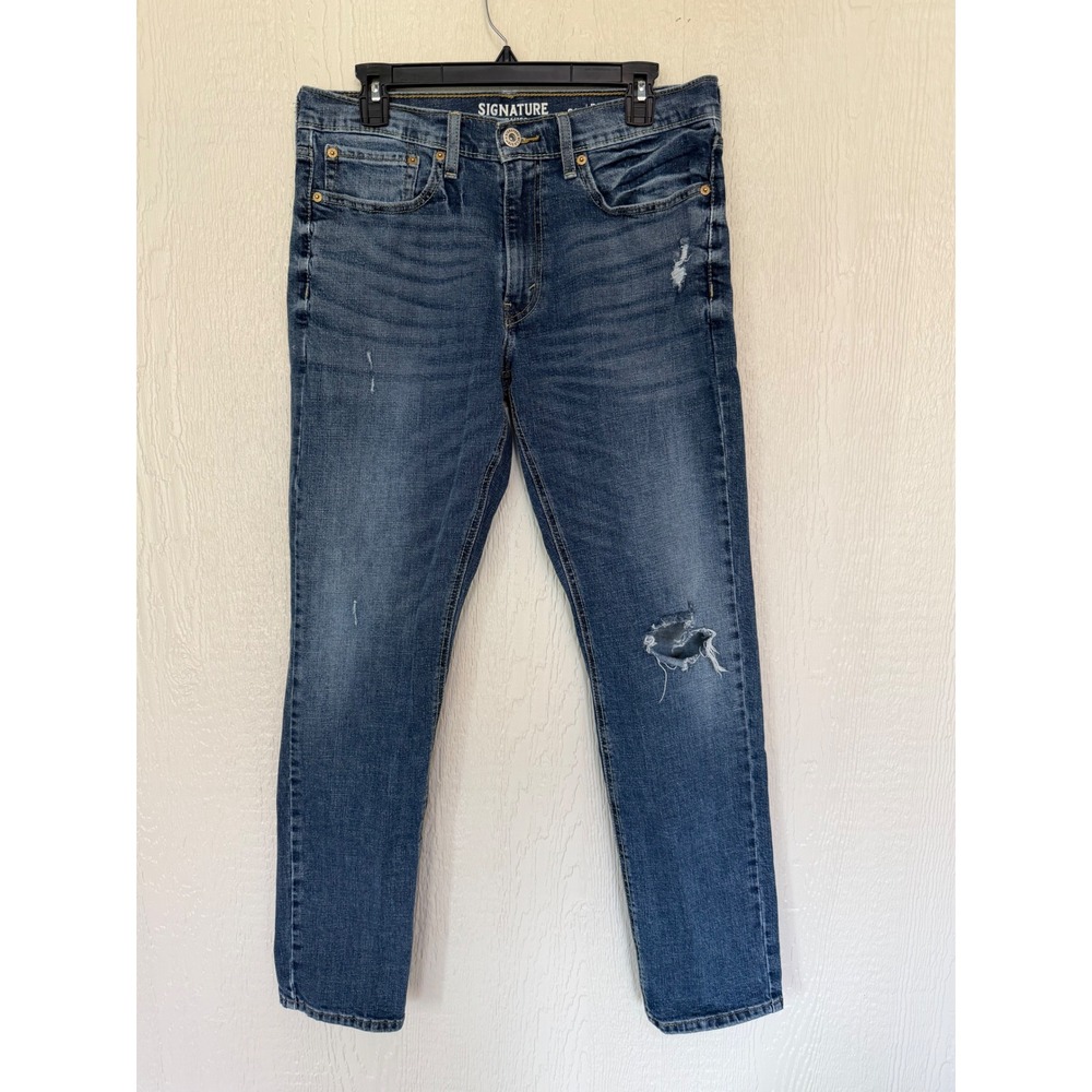 Signature by Levi Strauss S47 Mens Slim Fit Distressed Blue Jeans 32x32